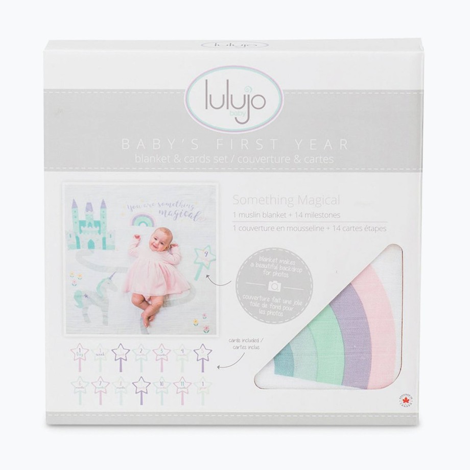 Nursery Lulujo Blanket & Swaddle | Lulujo Baby Milestone Blanket And Card Set - Something Magical