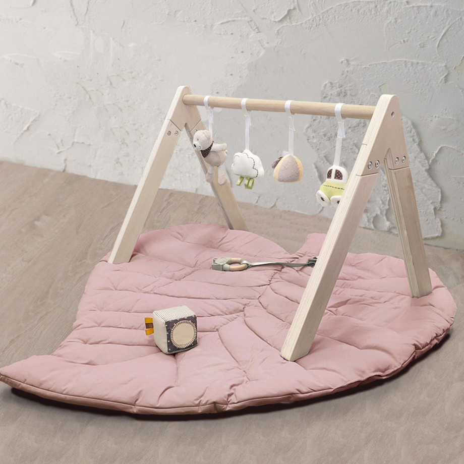 Toys MiniDream Baby Activity & Play Mats | Wooden Play Gym With Toys And Leaf Playmat Set - Pink