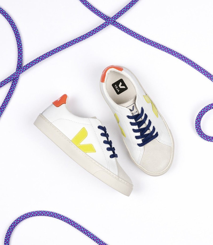 Clothing & Shoes Veja Shoes & Trainers | Veja Esplar Leather Lace Trainer - Orange Fluo