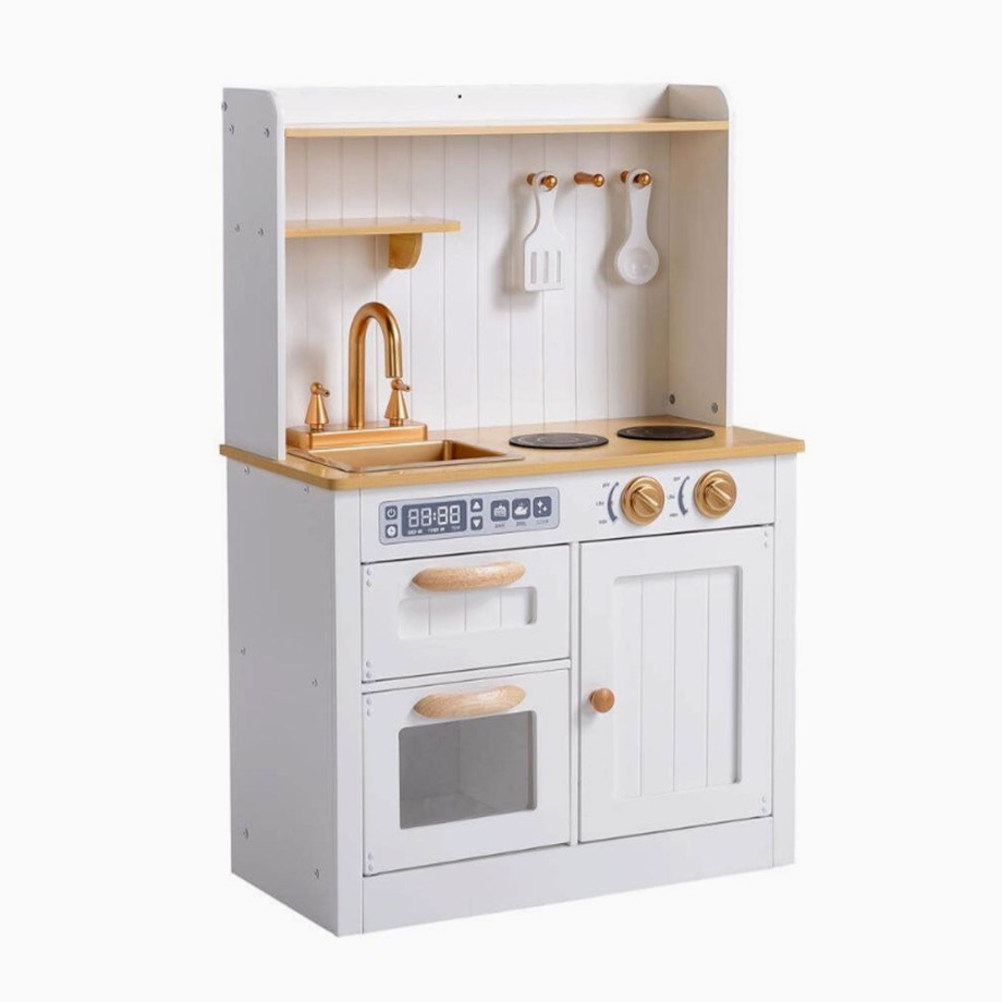 Playtime Hooga Playroom Role Play | Hooga Kids Wooden Vintage Play Kitchen - White/Gold