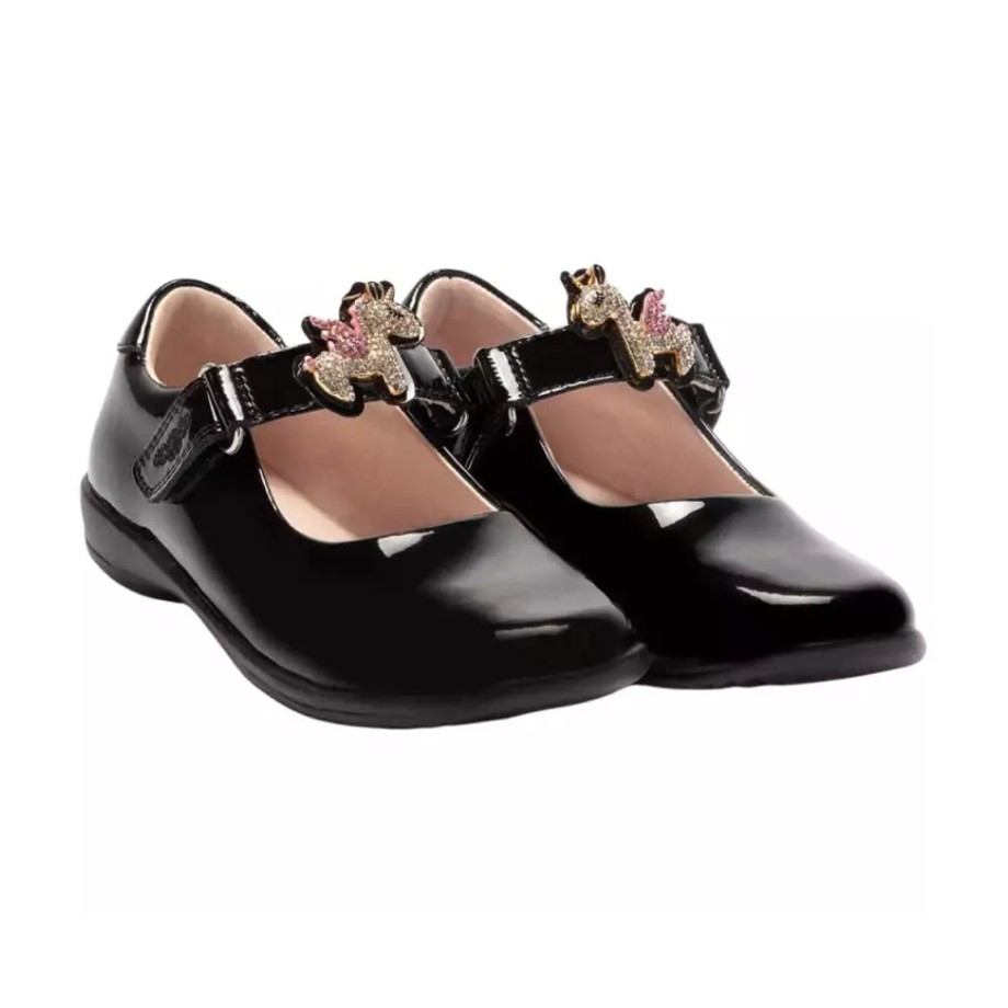 Clothing & Shoes Lelli Kelly Shoes & Trainers | Lelli Kelly Bliss Unicorn Black Patent School Shoes F Width