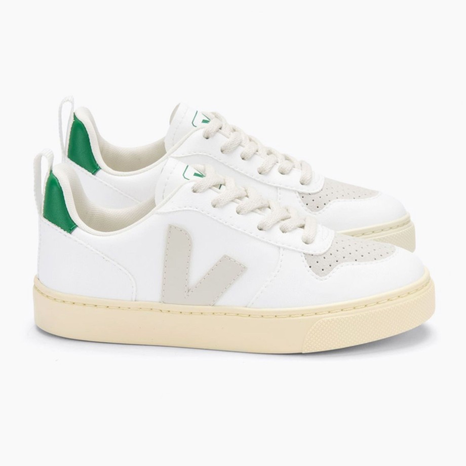 Clothing & Shoes Veja Shoes & Trainers | Veja V-10 Kids Lace Trainer - White Pierre Emeraude