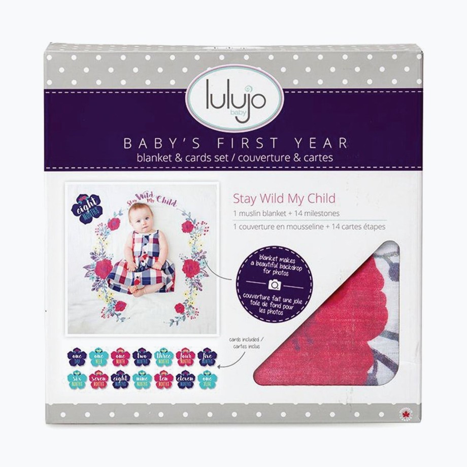 Nursery Lulujo Blanket & Swaddle | Lulujo Baby Milestone Blanket And Card Set - Stay My Wild Child