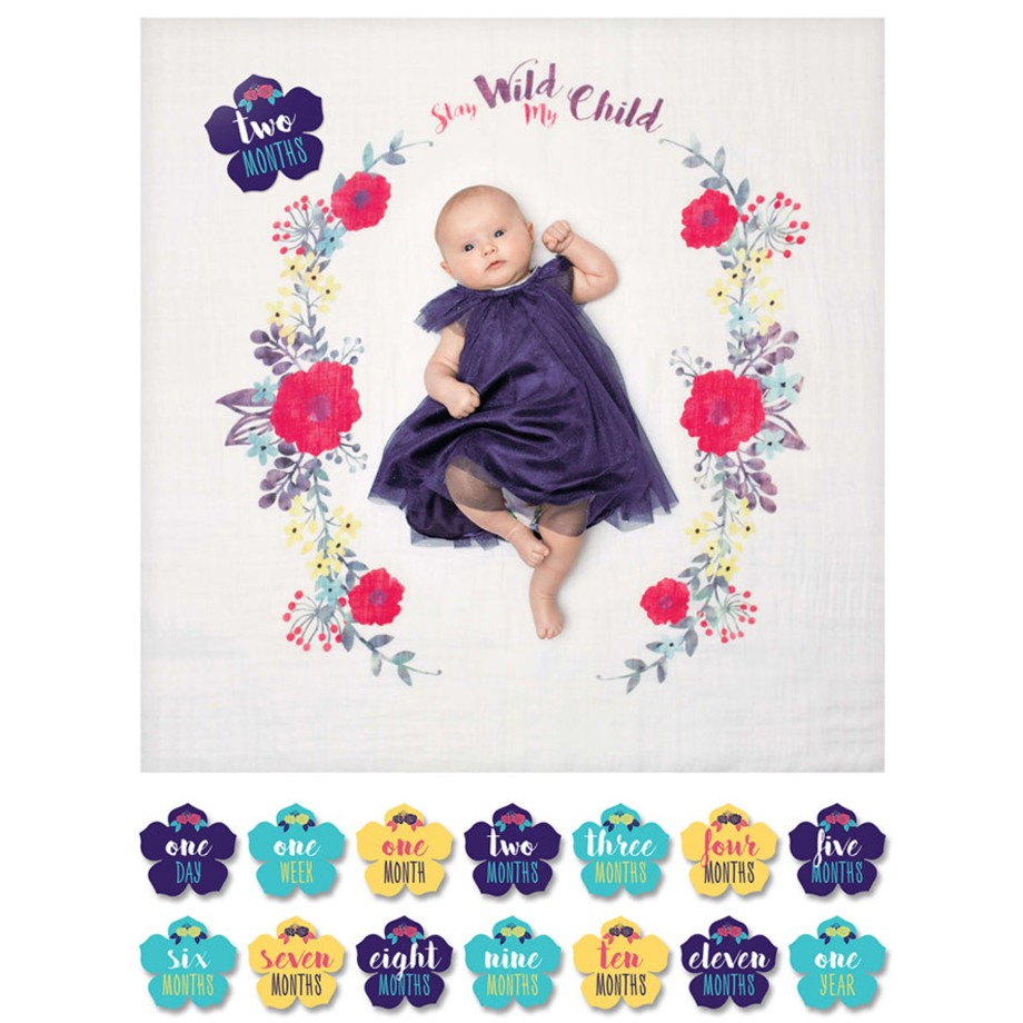 Nursery Lulujo Blanket & Swaddle | Lulujo Baby Milestone Blanket And Card Set - Stay My Wild Child