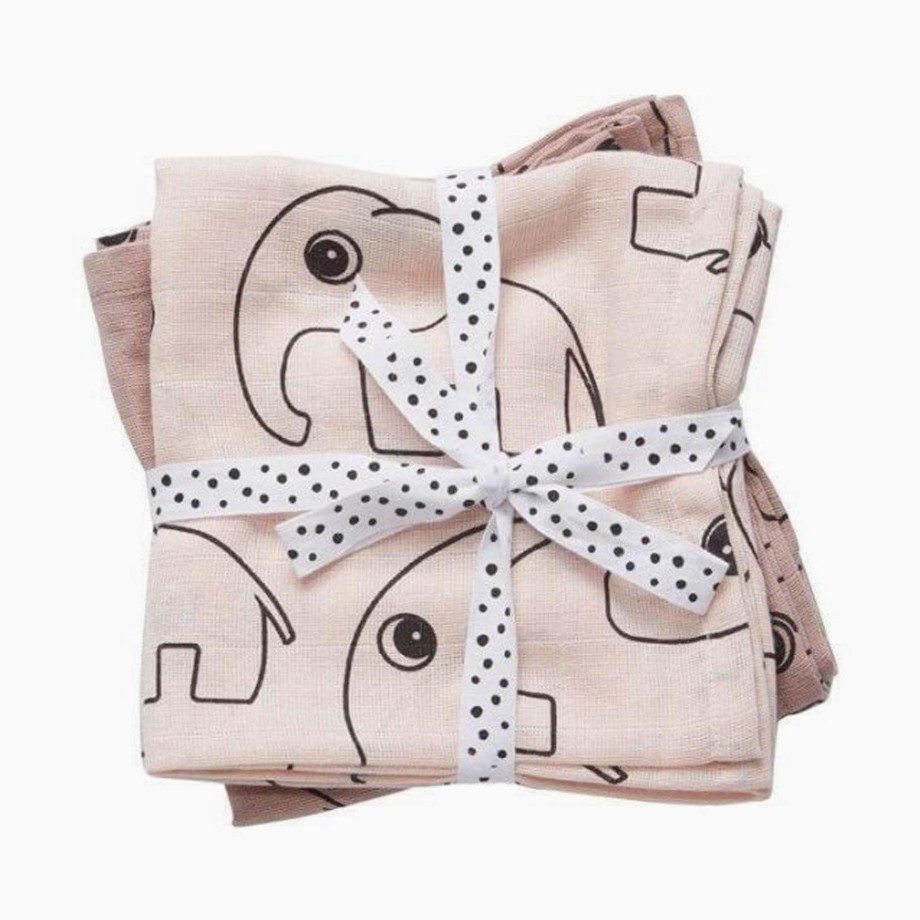 Mealtime Done By Deer Muslins & Bibs | Done By Deer Muslin Square Contour Burp Cloth 2 Pack - Powder Pink