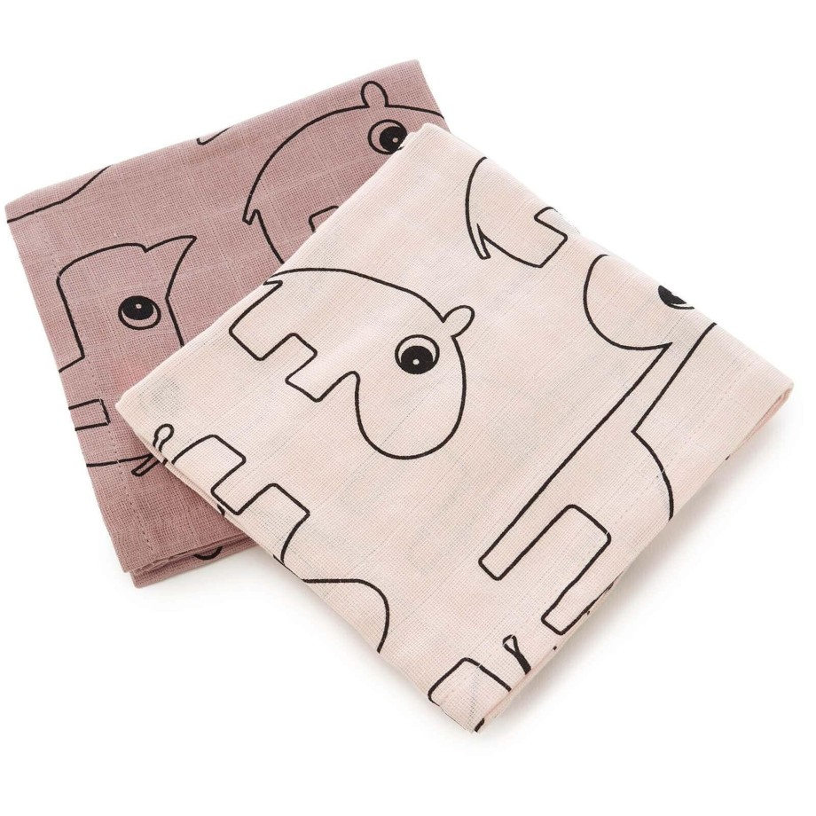 Mealtime Done By Deer Muslins & Bibs | Done By Deer Muslin Square Contour Burp Cloth 2 Pack - Powder Pink