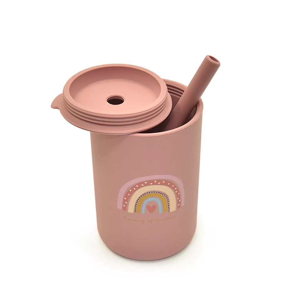 Mealtime Allis Baby Plates, Bowls & Cups | Silicone Straw Cup - Pink Rainbow