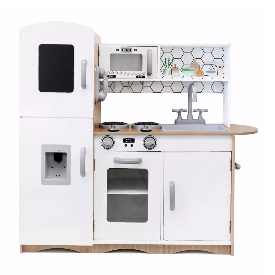 Playtime Signature Role Play | Modern White Toy Wooden Kitchen With Multi-Features