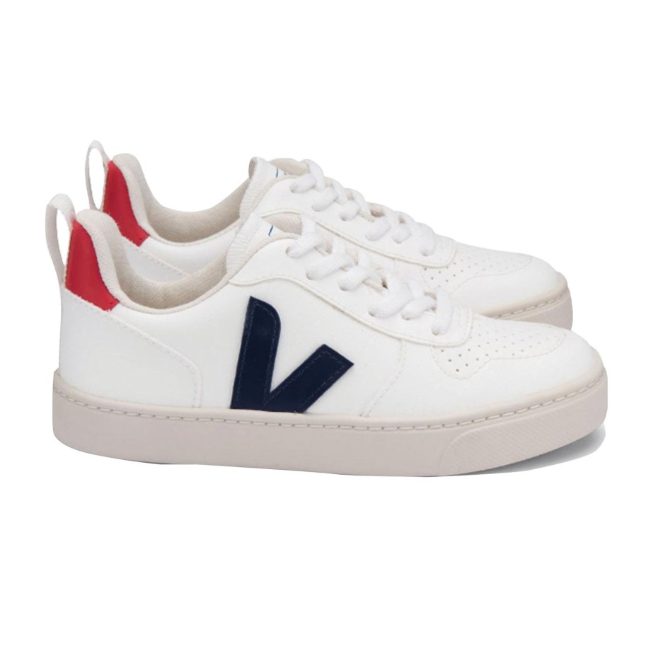 Clothing & Shoes Veja Shoes & Trainers | Veja V-10 Kids Lace Trainer - White Colbat Pekin