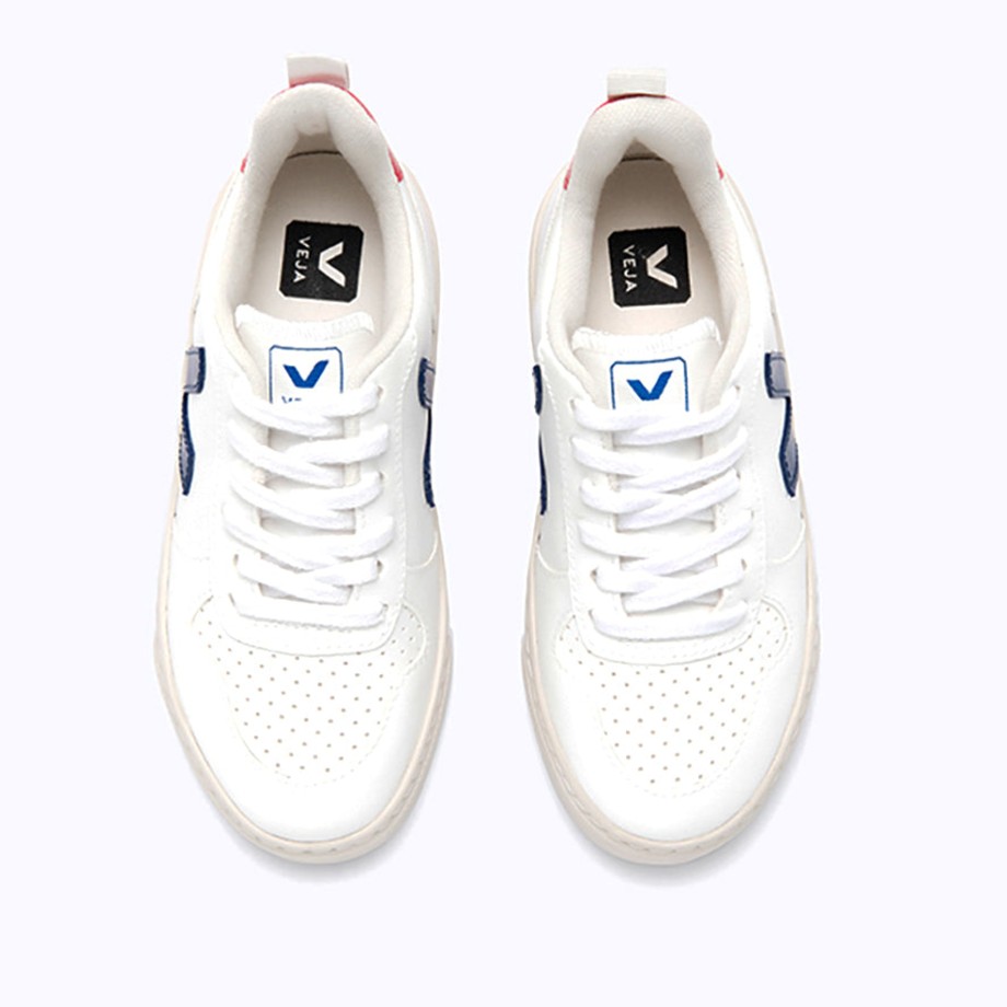 Clothing & Shoes Veja Shoes & Trainers | Veja V-10 Kids Lace Trainer - White Colbat Pekin