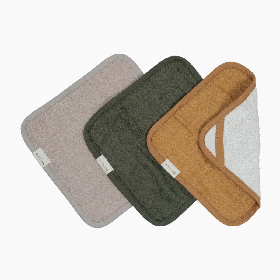 Bathtime Fabelab Washcloths | Fabelab 3 Pack Wash Cloths - Olive Garden