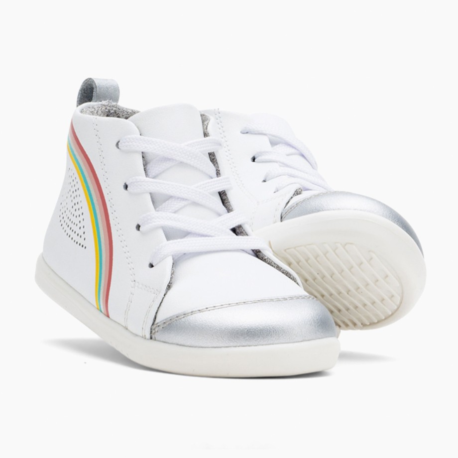 Clothing & Shoes Bobux Shoes & Trainers | Bobux I-Walk Alley-Oop Trainer - White + Silver + Rainbow