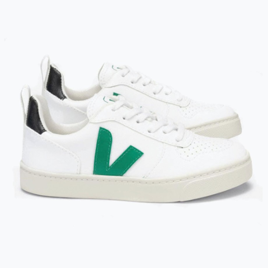 Clothing & Shoes Veja Shoes & Trainers | Veja V-10 Kids Lace Trainer - White Emeraude Black