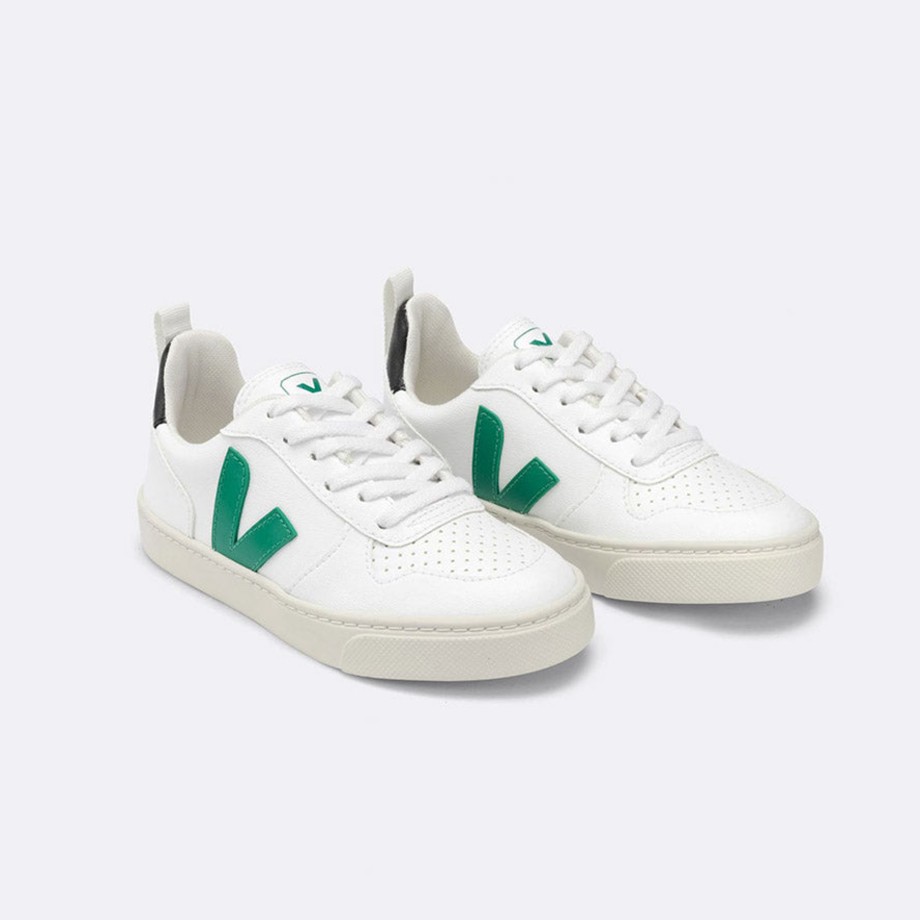 Clothing & Shoes Veja Shoes & Trainers | Veja V-10 Kids Lace Trainer - White Emeraude Black