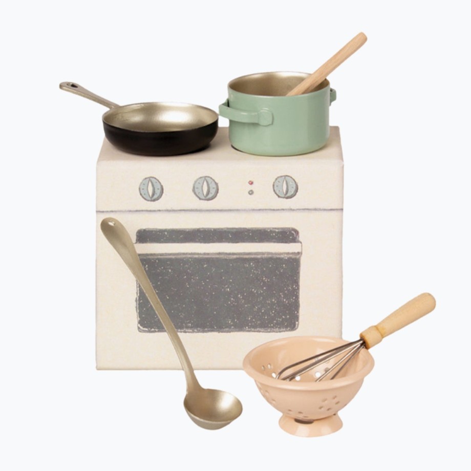 Playtime Maileg Role Play | Maileg Cooking Set - Stove And Utensils