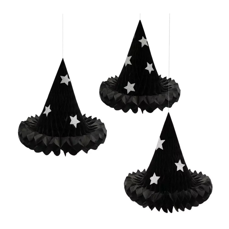 Clothing & Shoes Meri Meri Partywear & Dress Up | Meri Meri Hanging Honeycomb Witch Hat Decorations (X 3)