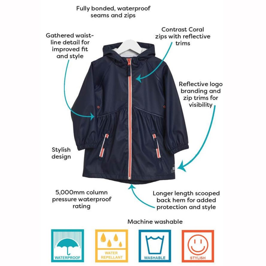 Clothing & Shoes Grass & Air Waterproof Coats | Grass & Air Girls Rainster Navy