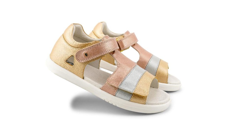 Clothing & Shoes Bobux Sandals | Bobux Mirror I-Walk - Pale Gold & Rose Gold Stripe