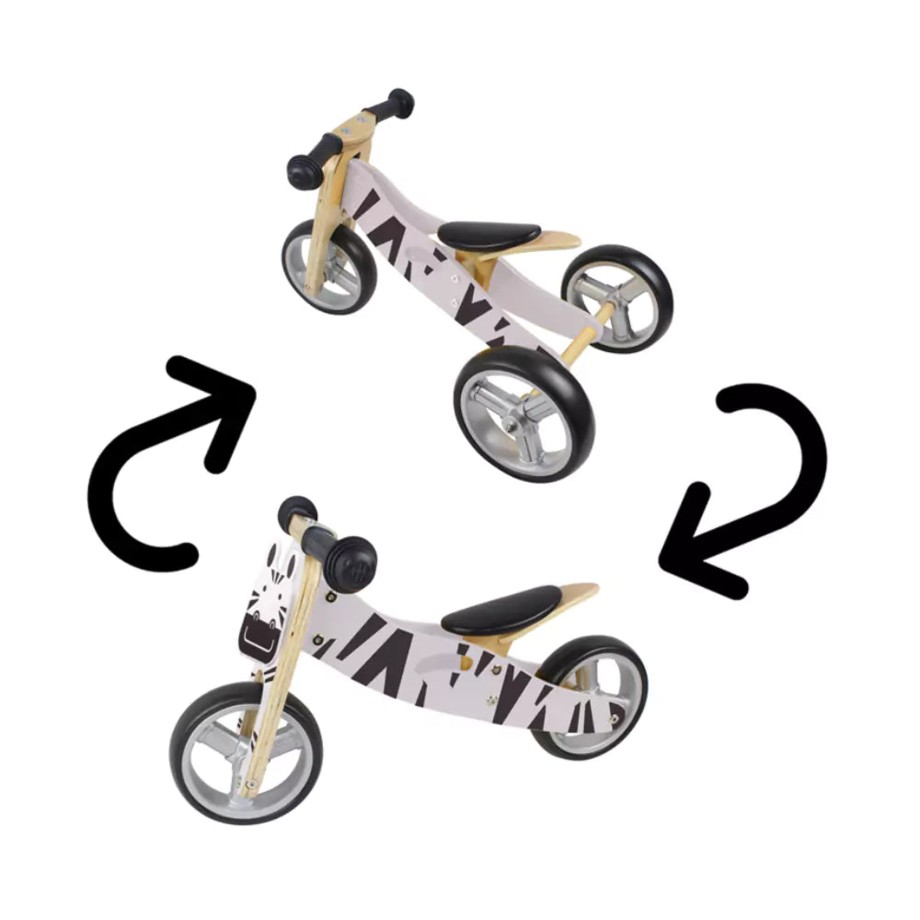 Playtime Hooga Playroom Bikes & Trikes | 2 In 1 Wooden Balance Bike & Trike - Zebra