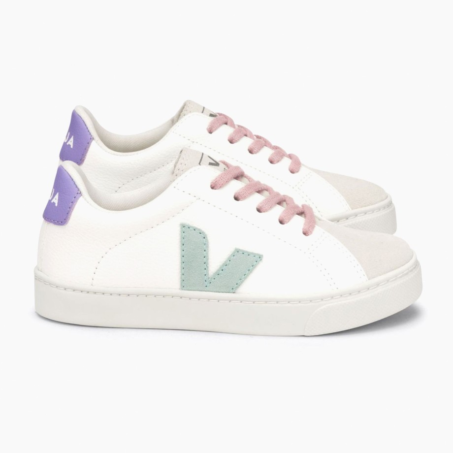 Clothing & Shoes Veja Shoes & Trainers | Veja Esplar Chromefree Leather Lace Trainer - White Matcha Lavander