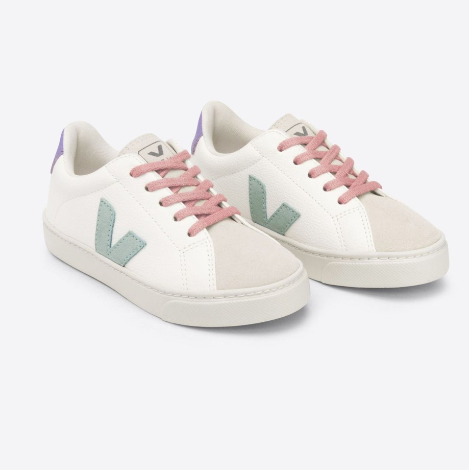 Clothing & Shoes Veja Shoes & Trainers | Veja Esplar Chromefree Leather Lace Trainer - White Matcha Lavander