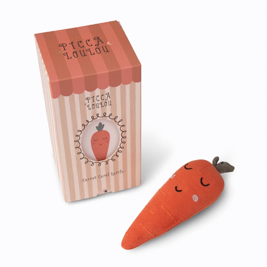 Toys Picca Loulou Play Kitchen & Food | Picca Loulou Carrot Carol Orange Rattle In Box