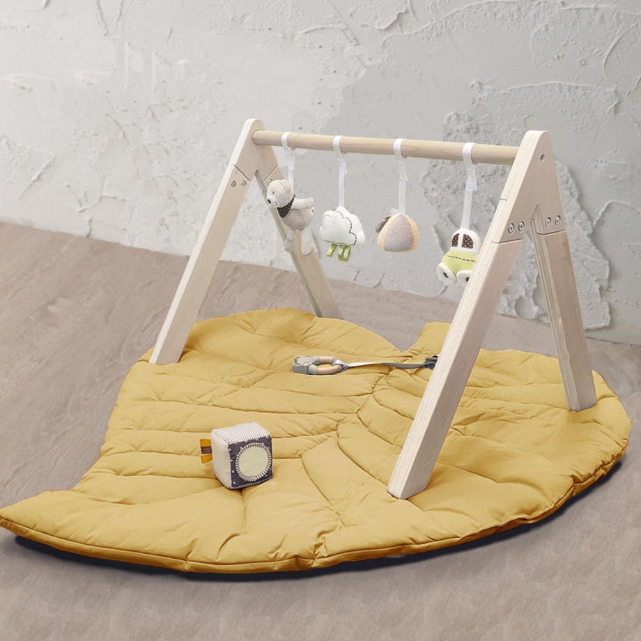 Toys MiniDream Baby Activity & Play Mats | Wooden Play Gym With Toys And Leaf Playmat Set - Yellow