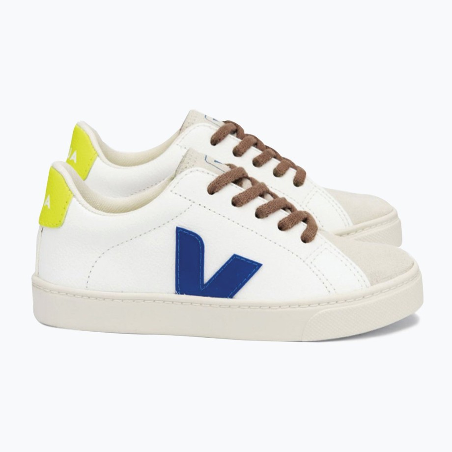 Clothing & Shoes Veja Shoes & Trainers | Veja Esplar Chromefree Leather Lace Trainer - White Indigo Jaune Fluo