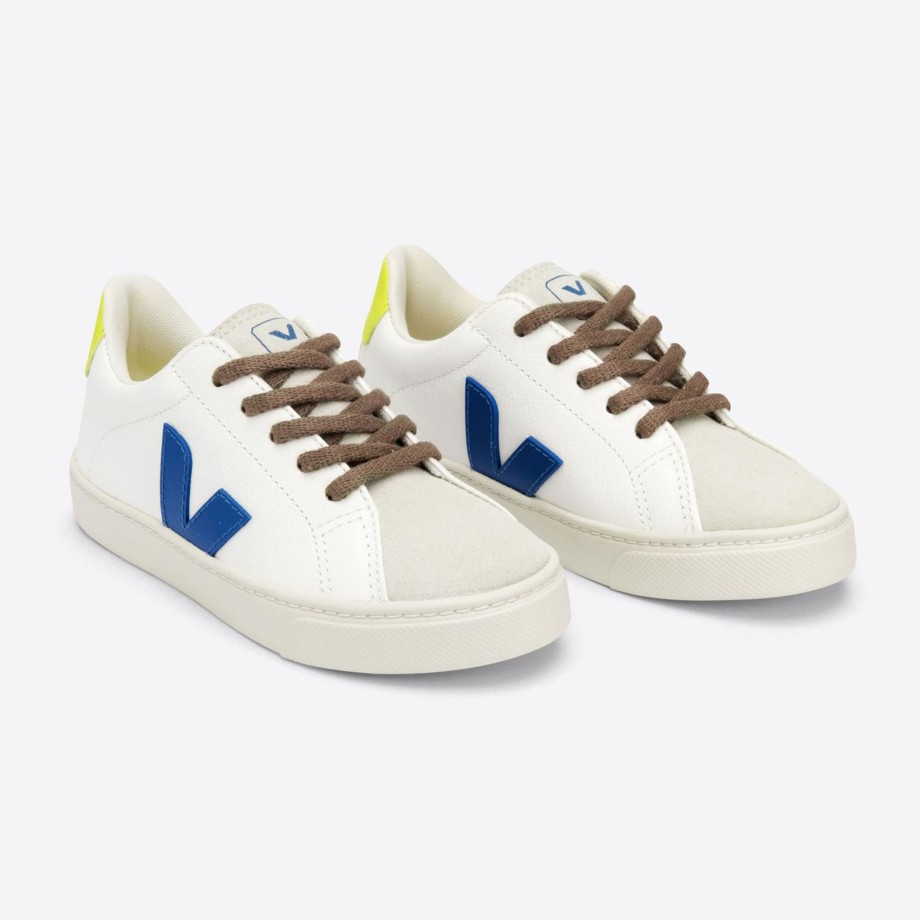 Clothing & Shoes Veja Shoes & Trainers | Veja Esplar Chromefree Leather Lace Trainer - White Indigo Jaune Fluo