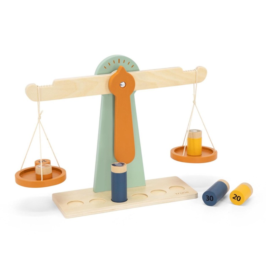 Toys Trixie Early Learning Toys | Trixie Baby Wooden Balance Scale With Six Weights