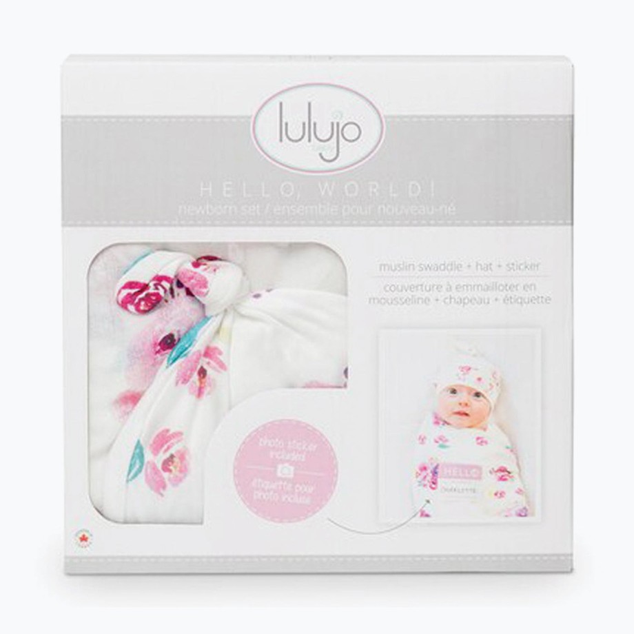 Mealtime Lulujo Muslins & Bibs | Lulujo Bamboo Hat And Swaddle Blanket