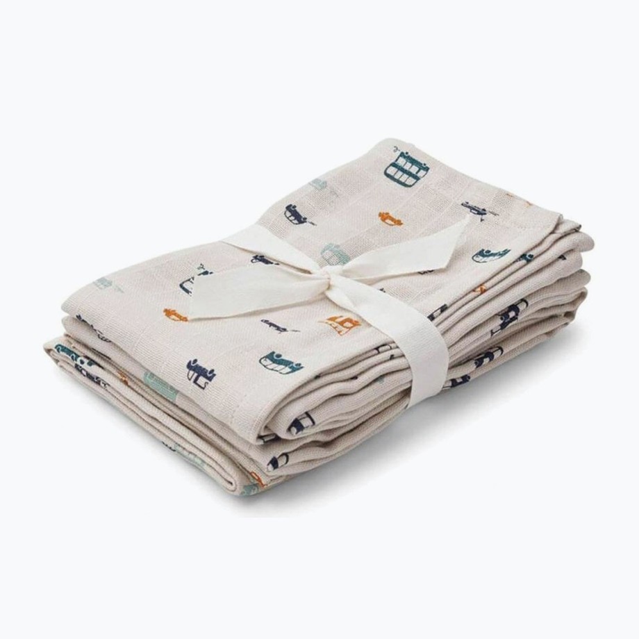 Mealtime Liewood Muslins & Bibs | Liewood Hannah Organic Cotton Muslin Blanket - Cars (2 Pack)