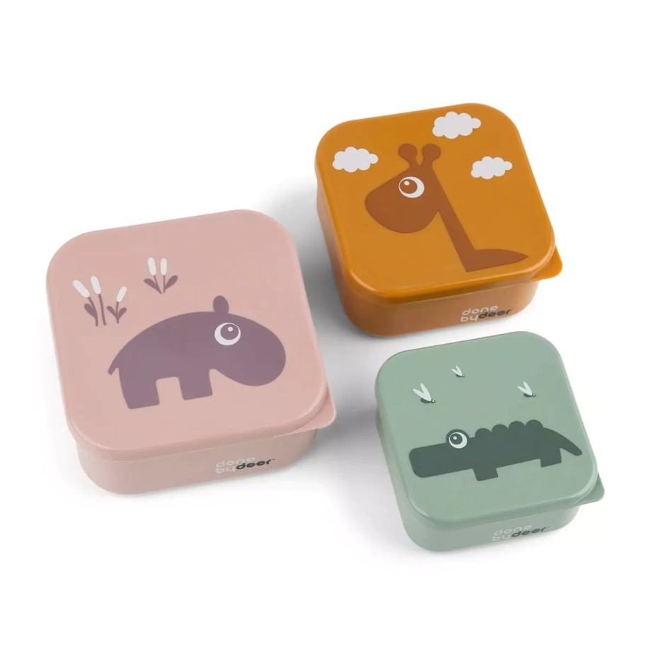 Mealtime Done By Deer Lunch Boxes | Snack Box Set 3 Pcs Deer Friends - Powder Mix