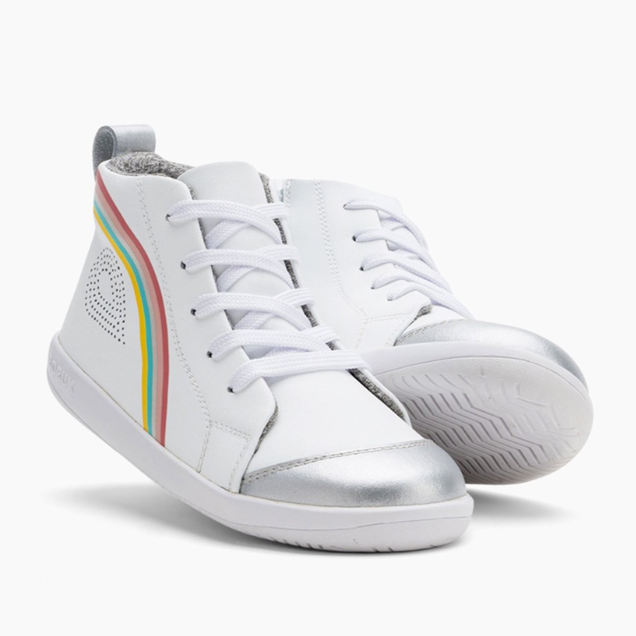 Clothing & Shoes Bobux Shoes & Trainers | Bobux Kid+ Alley-Oop Trainer - White + Silver + Rainbow