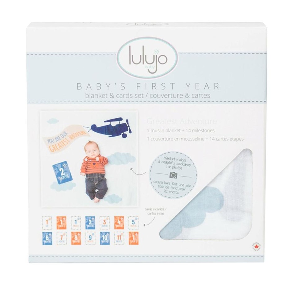 Nursery Lulujo Blanket & Swaddle | Lulujo Baby Milestone Blanket And Card Set - Greatest Adventure