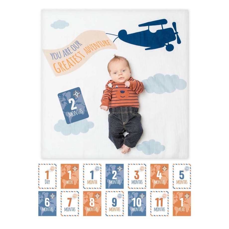 Nursery Lulujo Blanket & Swaddle | Lulujo Baby Milestone Blanket And Card Set - Greatest Adventure