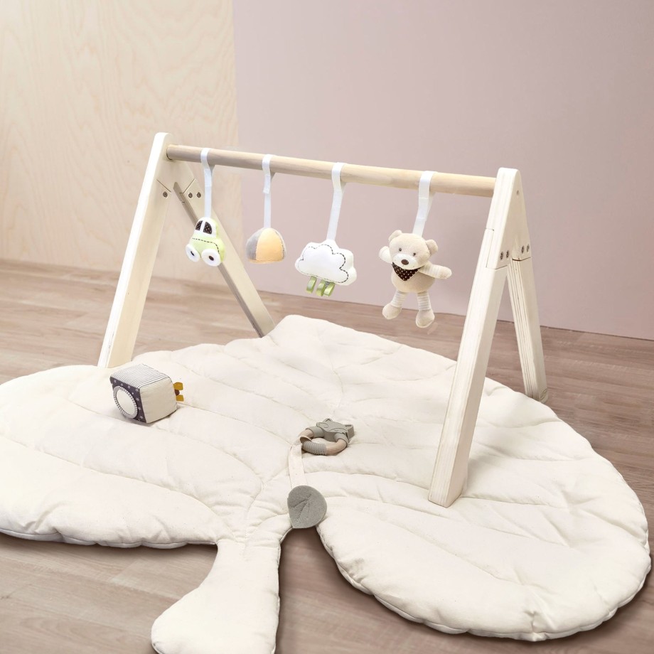 Toys MiniDream Baby Activity & Play Mats | Minidream Wooden Play Gym With Toys + Leaf Playmat Set - White