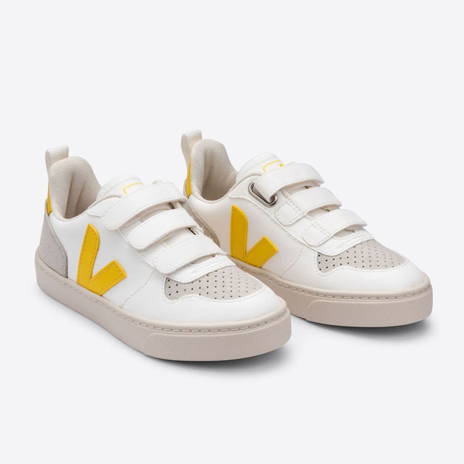 Clothing & Shoes Veja Shoes & Trainers | Veja V-10 Kids Trainers Velcro White