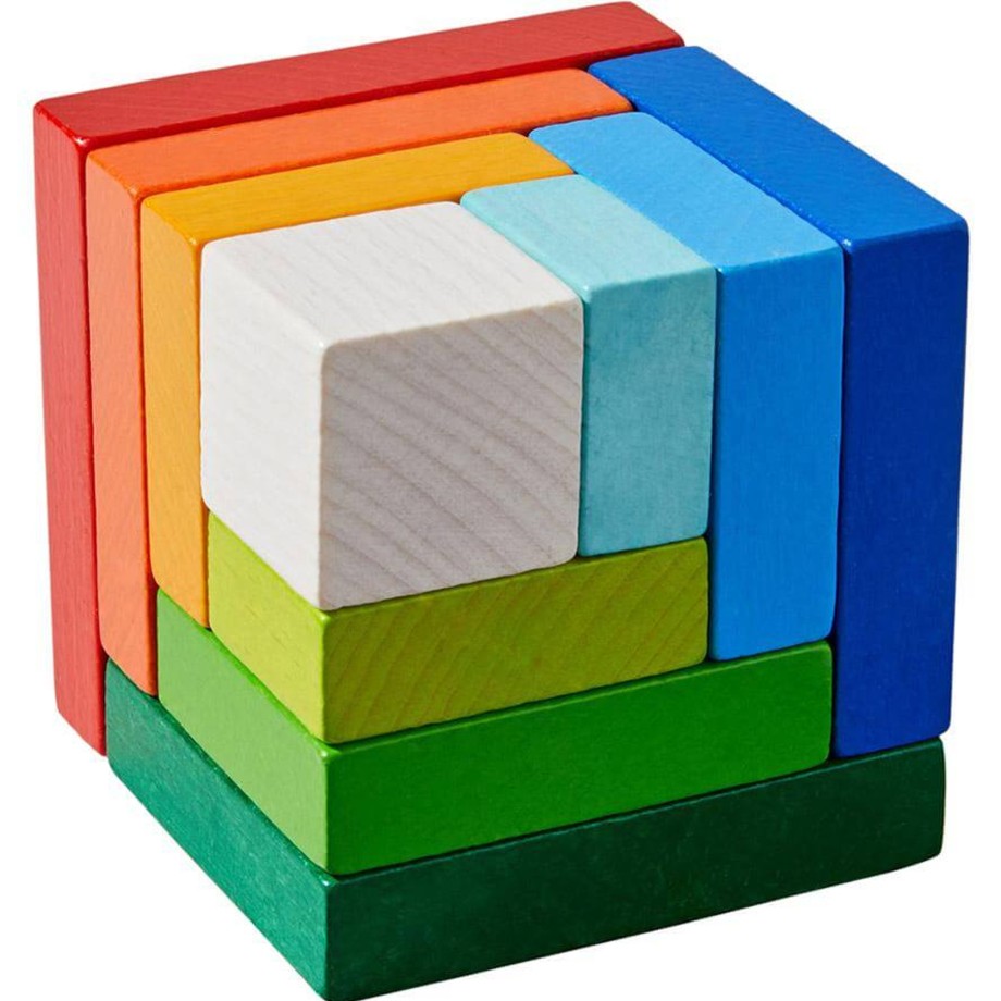 Toys HABA Montessori Toys | Haba 3D Skill Game Rainbow Cube 10 Pieces