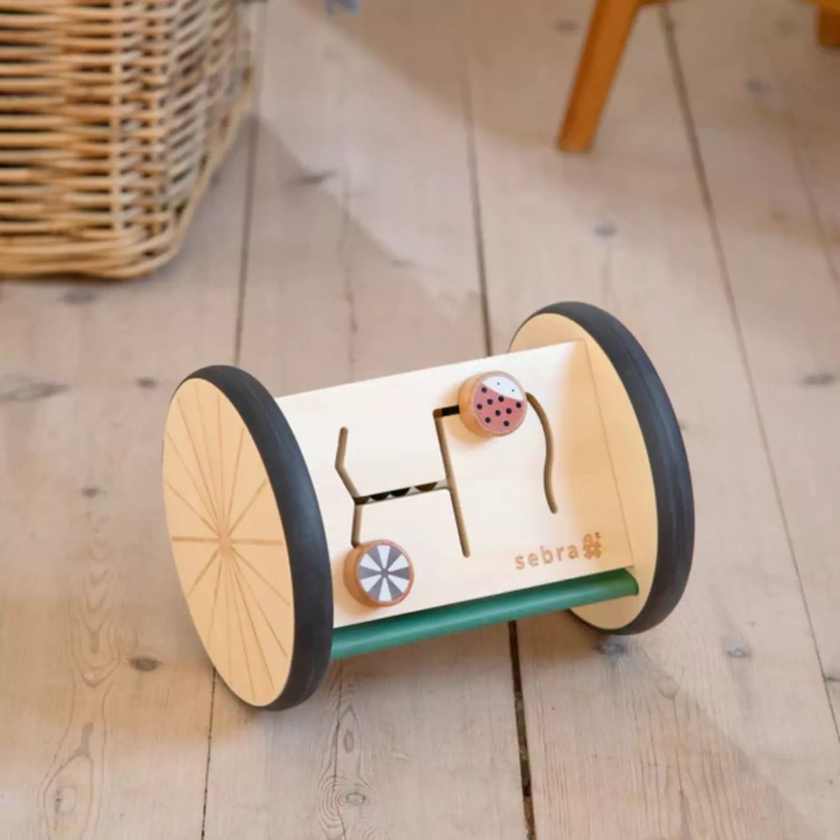 Toys Sebra Montessori Toys | Sebra Wooden Activity Roller / Mirror - Woodland