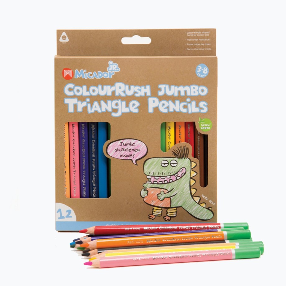 Playtime Micador Colouring | Micador Colourrush Jumbo Triangle Pencil Set, 12 Pack